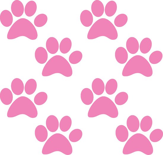 Hondenpootje / hondenpootjes - licht roze - autostickers - 8 stuks – 4 cm x 5 cm – hondenpoot - hondensticker