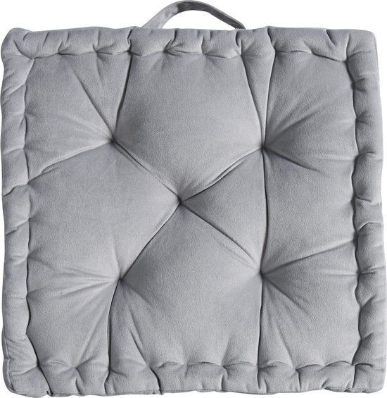 INSPIRE - coussin de sol - LOIC - velours - polyester - granit - 40x40x10 cm