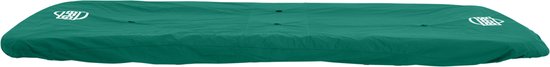 Berg trampoline hoes in groen, met witte logo's aan de zijkanten.
