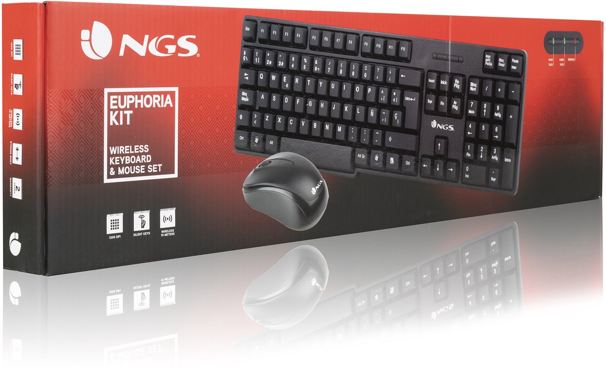 Keyboard and Mouse NGS EUPHORIAKIT Black Wireless