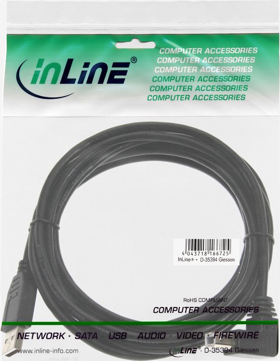 InLine USB-A naar haakse USB-B kabel - USB2.0 - 5 meter | bol