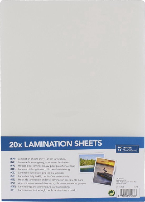 20x Lamination Sheets A4 formaat Lamineerhoezen Glossy
