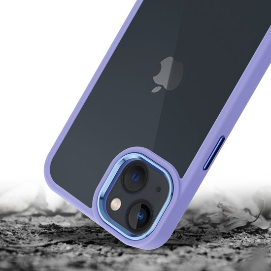 IYUPP Hoesje Geschikt voor iPhone 13 Hoesje - Shockproof Back Cover - Paars Lila Transparant