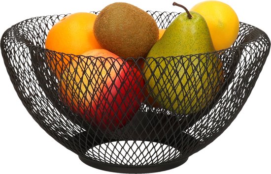 CHJIEJIE Fruitschaal, metaaldraad, zwart, 27,5 x 9 cm, fruitschaal, zwart, fruitmand van metaal, afgerond design, opengewerkte opslag voor groenten, fruit, brood CHJIEJIE Fruitschaal, metaaldraad, zwart, 27,5 x 9 cm, fruitschaal, zwart, fruitmand van metaal, afgerond design, opengewerkte opslag voor groenten, fruit, brood