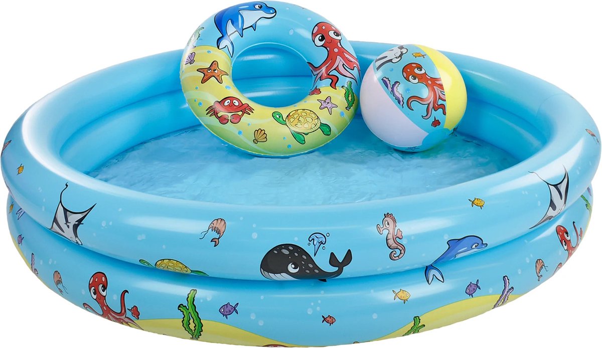 Swim Essentials - Kinderzwembad met zeedierenprint - Zwembadje - Zwemband - Strandbal - Opblaasbaar - Ø 120 cm - Kinderen - Jongens - Meisjes - Baby - Peuter - 3 tot 6 jaar - PVC - multicolor