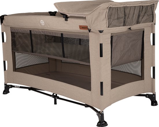 Novi Baby Nora Luxe Campingbed - Beige/Zwart - reisbed - Inclusief transporttas - Inclusief verschoonblad -Inclusief bodemverhoger