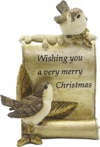 Clayre & Eef Beeld Vogel 15 cm Goudkleurig Bruin Polyresin Merry Christmas Woonaccessoires