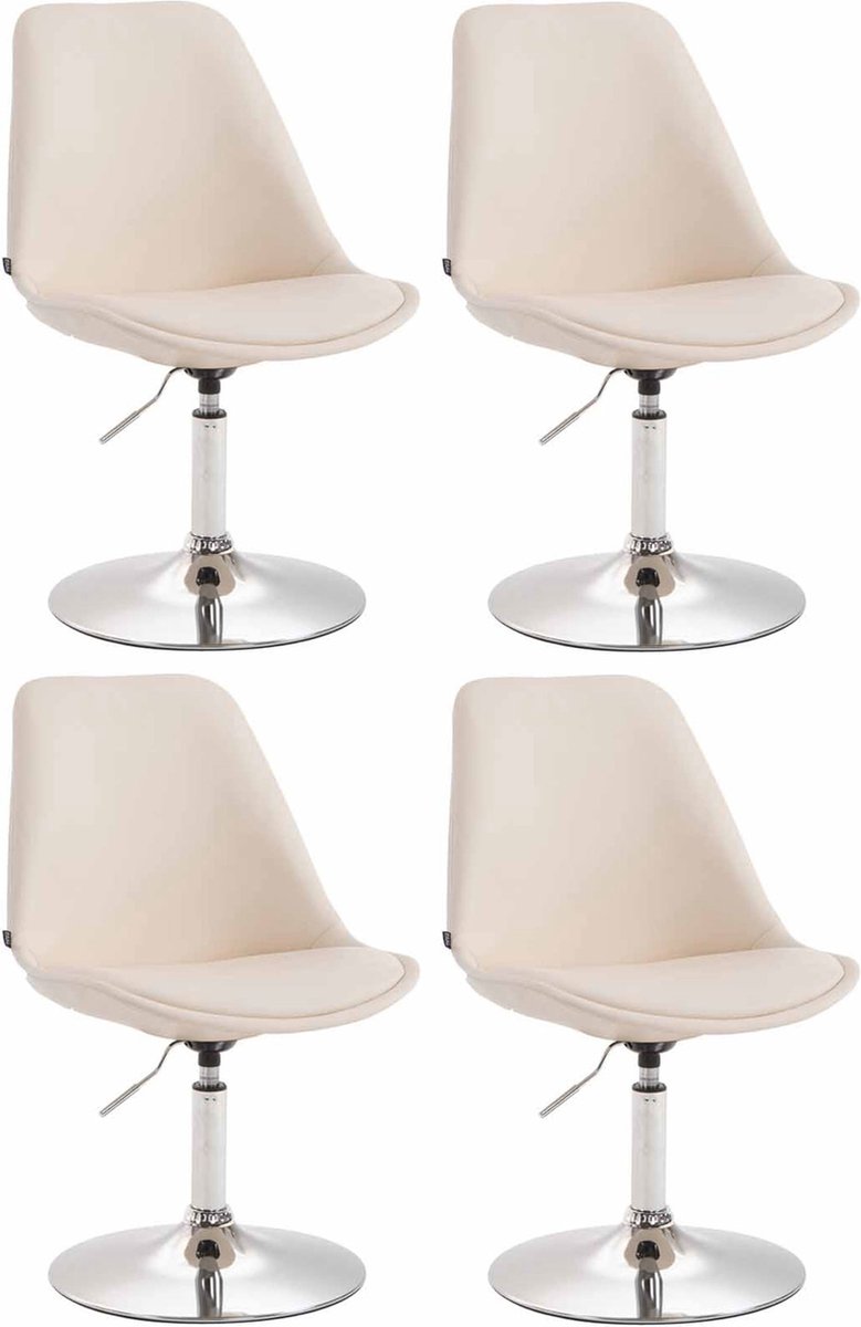 CLP Maverick Set van 4 Eetkamerstoelen - Kunstleer creme chroom