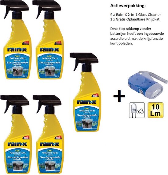 RainX 2in1 Glass Cleaner + Rain Repellent 5 stuks + Zaklamp/Knijpkat
