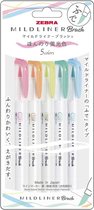 Zebra Brush Mildliners WFT8-5C-N Set van 5 Pastel, Slightly Fluorescent colors + Gratis een Artline Pastel Marker