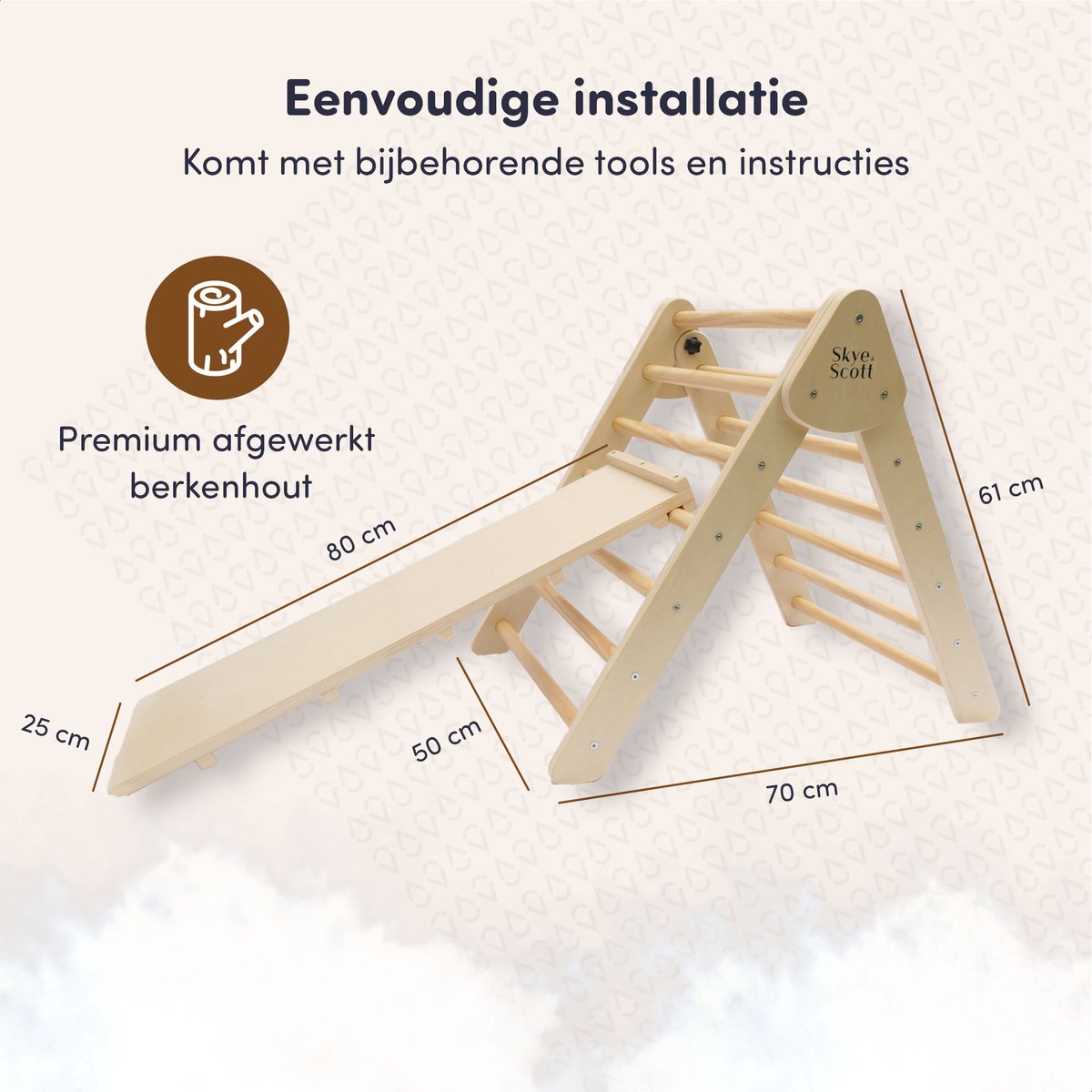 Skye & Scott Houten Klimrek - Pikler - Klimdriehoek - Inclusief Glijd- en Klauterplankje — afbeelding 4