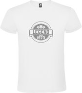 Wit T shirt met print van " Legend sinds 1973 " print Zilver size L