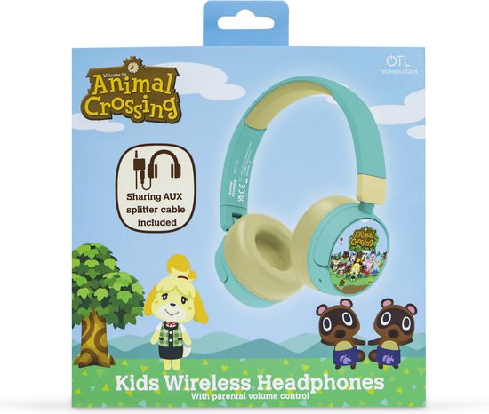 Animal Crossing - Casque junior sans fil - Limiteur de volume - Microphone - Pliable - Longue durée de lecture