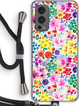 Case Company® - Hoesje met koord geschikt voor OnePlus Nord 2 5G hoesje met Koord - Little Flowers - Telefoonhoesje met Zwart Koord - Bescherming aan alle Kanten en Over de Schermrand