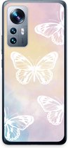 Case Company® - Hoesje geschikt voor Xiaomi 12 Pro hoesje - White butterfly - Soft Cover Telefoonhoesje - Bescherming aan alle Kanten en Schermrand