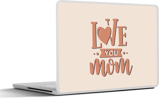 Sticker pour ordinateur portable - 14 pouces - Cadeau de fête des mères - Je t'aime Mom - Rose