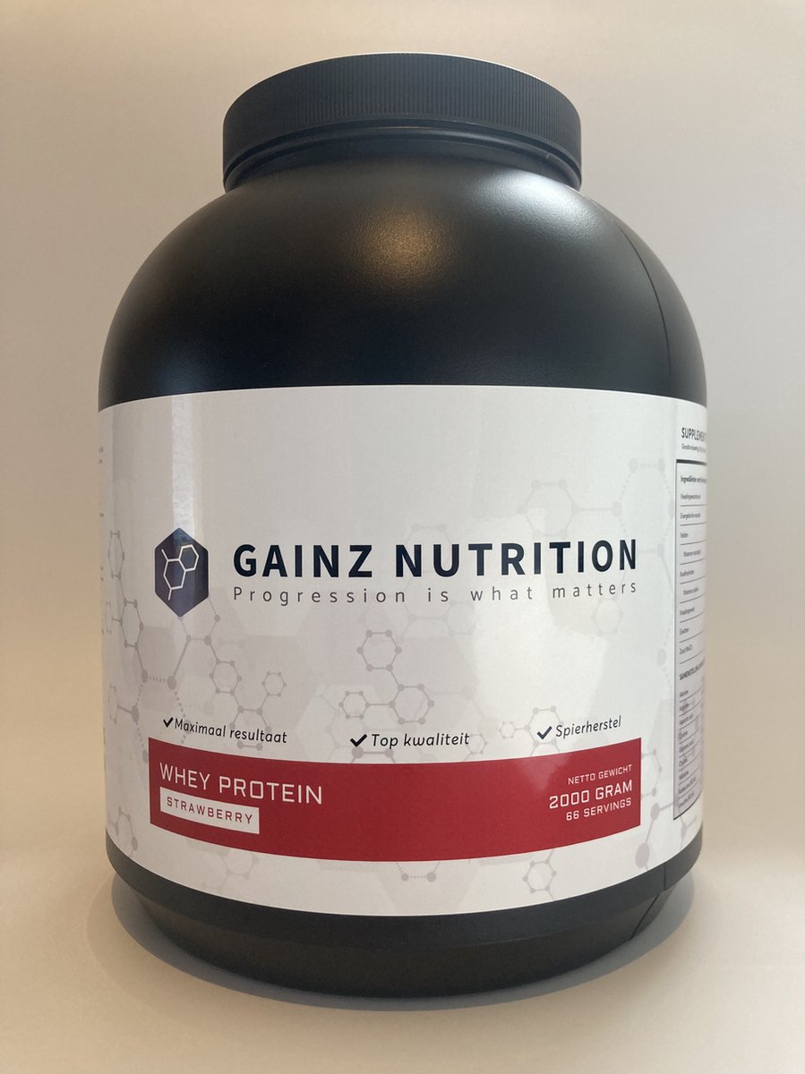 Gainz Nutrition Whey Protein - Proteïne poeder - Eiwitshake - Aardbei - 2000 gram (66 shakes)