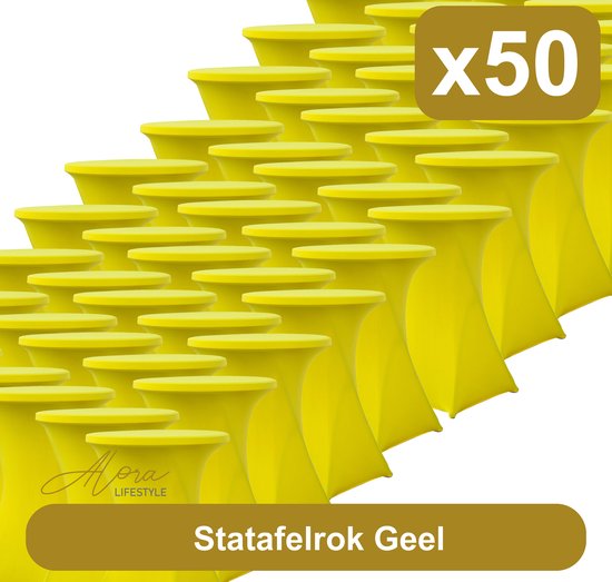 Statafelrok geel 80 cm - per 50 - partytafel - Alora tafelrok voor statafel - Statafelhoes - Bruiloft - Cocktailparty - Stretch Rok - Set van 50