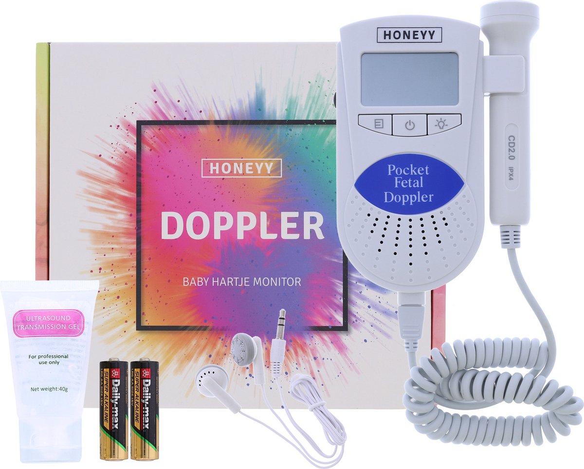 Honeyy - Professionele Doppler - Baby hartje monitor - zwangerschapscadeau - inclusief ultrasound gel en batterijen