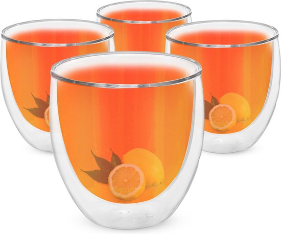 Verres à thé Trends Verres à thé à double paroi avec cuillère - Set de Verres à café - 250 ml - 4 pièces - Verres à Cappuccino - Verre à thé à double paroi