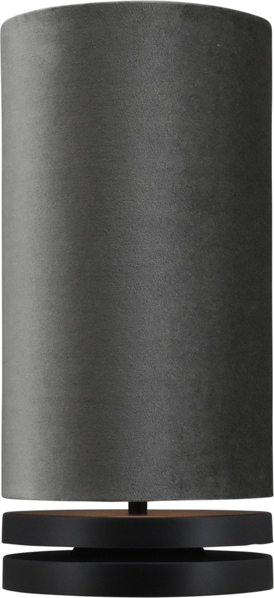 Tafellamp Livio zwart - Ø 20 cm - kap velours grijs