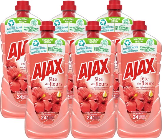 Ajax Allesreiniger Fête Des Fleurs Velden Met Klaprozen 6 x 1,25L - Voordeelverpakking