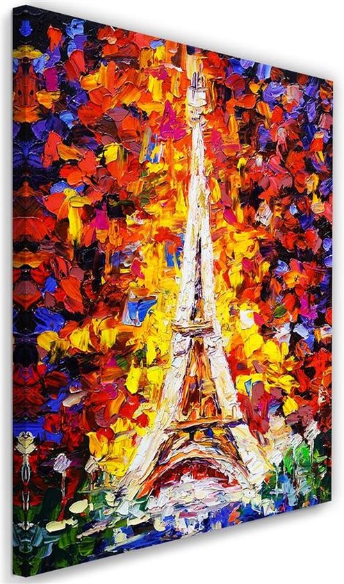 Trend24 - Canvas Schilderij - Geschilderde Eiffeltoren - Schilderijen - Abstract - 70x100x2 cm - Meerkleurig
