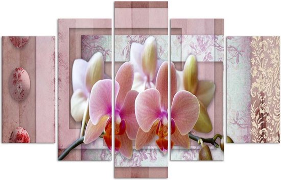 Trend24 - Canvas Schilderij - Pink Orchid - Vijfluik - Bloemen - Roze