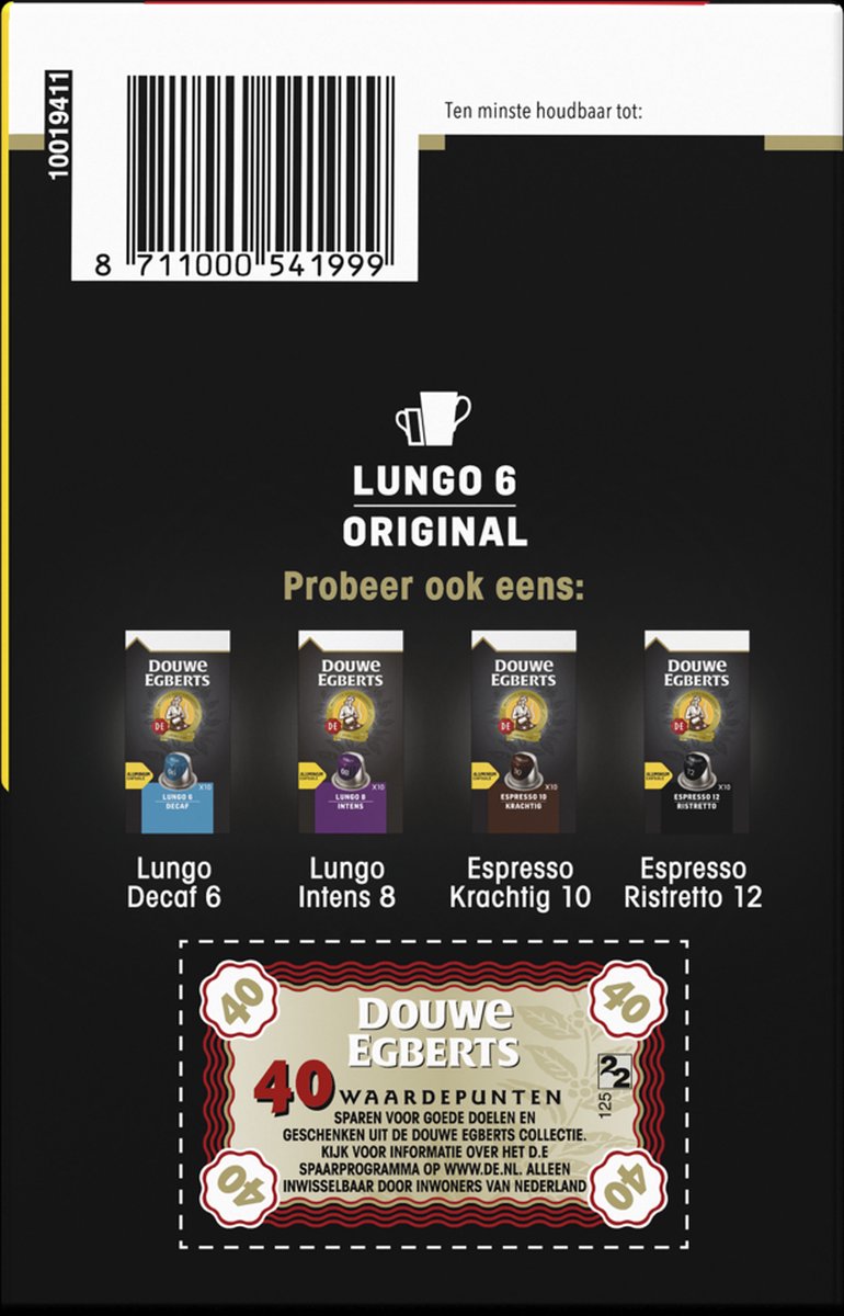 Douwe Egberts Lungo 6 Original XL - 20 Capsules pour Nespresso à 4,49 €