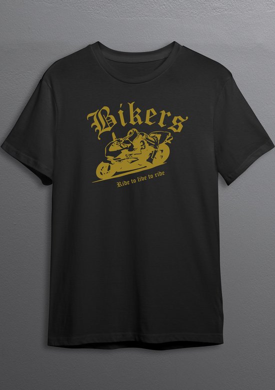 Vélo de course | chemise de motard | T-shirt noir | impression d'or | XL