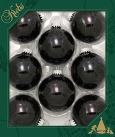 Krebs Kerstballen - 8 stuks - zwart glans - glas - 7 cm
