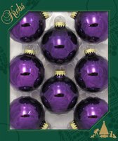 Krebs Kerstballen - 8 stuks - paars - glas - 7 cm