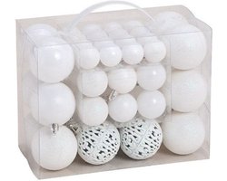 G. Wurm Kerstballen - set 50x st - wit - mix 3, 4 en 6 cm - kunststof - pakket - kerstversiering