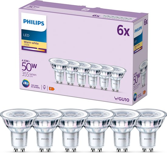 Philips LED Spot - 50 W - GU10 - Warmwit licht - 6 stuks