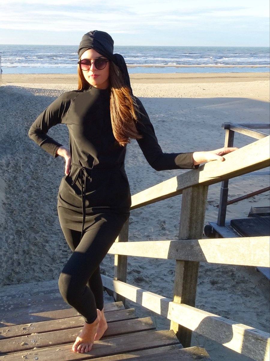 Burkini RIYAD - L  van MADAMME BK Paris maat L | Burqini | Burkini | Zwarte bescheiden zwemkleding zwemset: zwemtuniek, zwemlegging & zwemtulband hijab bescheiden zwempak | islamitische badkleding | modest swimwear