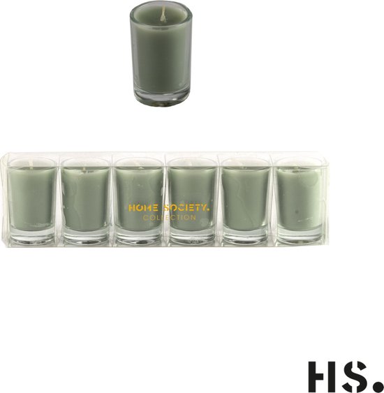 Home Society - 8 uurskaarsjes - Mini kaarsjes in glas - 6 stuks -Licht groen
