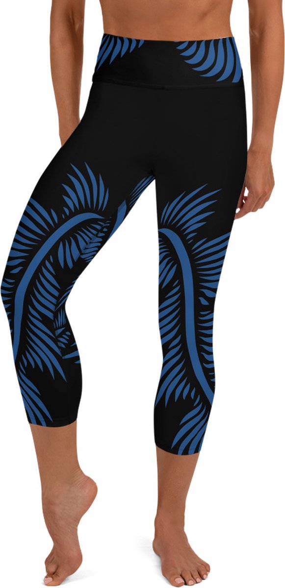 Sportlegging - Capri 3/4 - design Lines 4 Peace - High Waist - Dry Fit - High Performance - 4way stretch - unieke print - UPF 50+ - Hardloop - Yoga - Fitness - Dans - Pilates - Training - sportbroek - zwart klassiekblauw -dames- maat XS — afbeelding 5