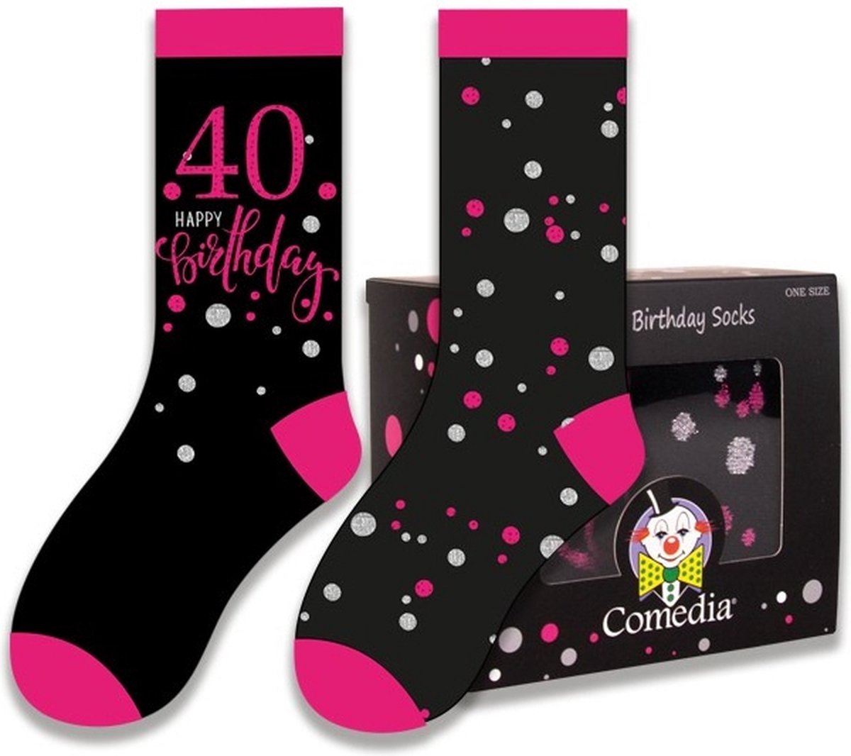 Witbaard Cadeausokken 40 Jaar Polykatoen Zwart/roze 2-delig