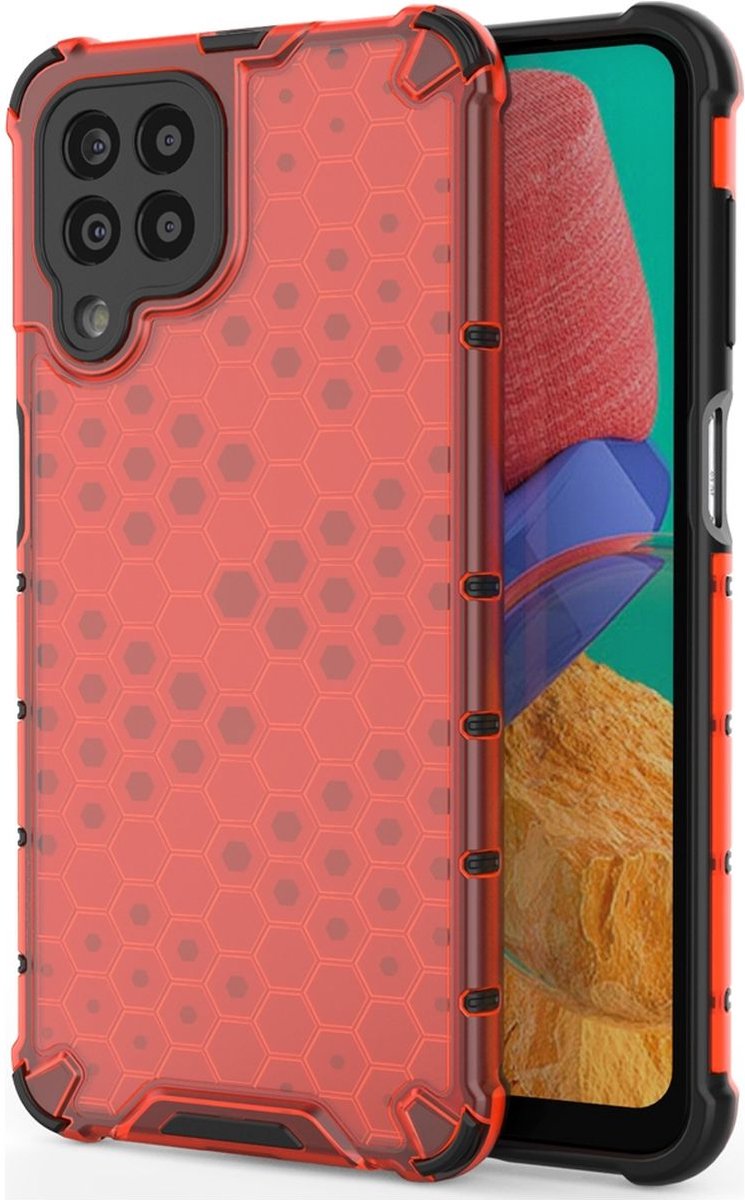 Mobigear Hoesje geschikt voor Samsung Galaxy M33 Telefoonhoesje Hardcase | Mobigear Honeycomb Backcover Shockproof | Schokbestendig Galaxy M33 Telefoonhoesje | Anti Shock Proof - Rood