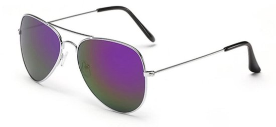 Hidzo Zonnebril Pilotenbril Zilver - UV 400 - Paarse Glazen