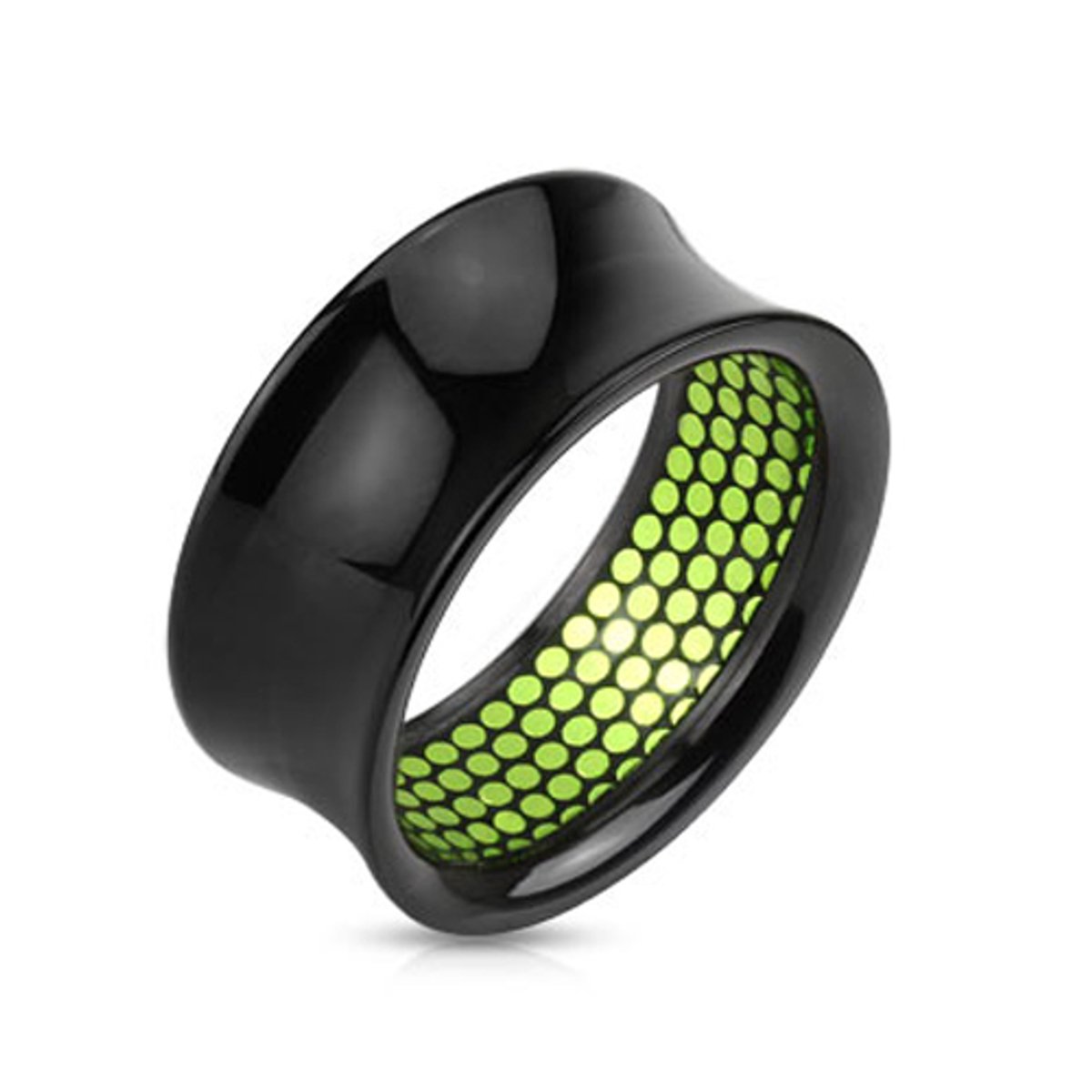 14 mm Double-flared tunnel zwart met groene stippels