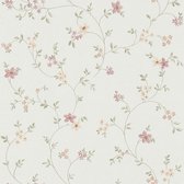 Bloemen behang Profhome 937701-GU vliesbehang gestructureerd met bloemen patroon mat wit groen crèmewit oudroze 5,33 m2