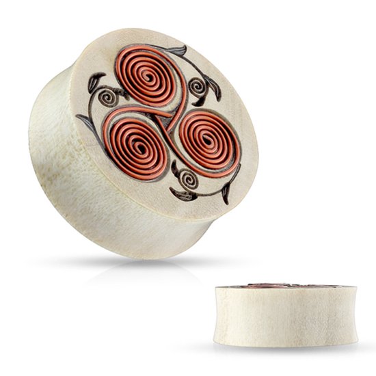 Foto: 16 mm double flared plug flower tribal met koper spiraal lmpiercings