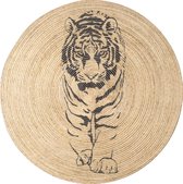 Rumba 3002- Rond 120cm Tiger vloerkleed bohemien tapijt handgezaagde gerecycleerd katoen