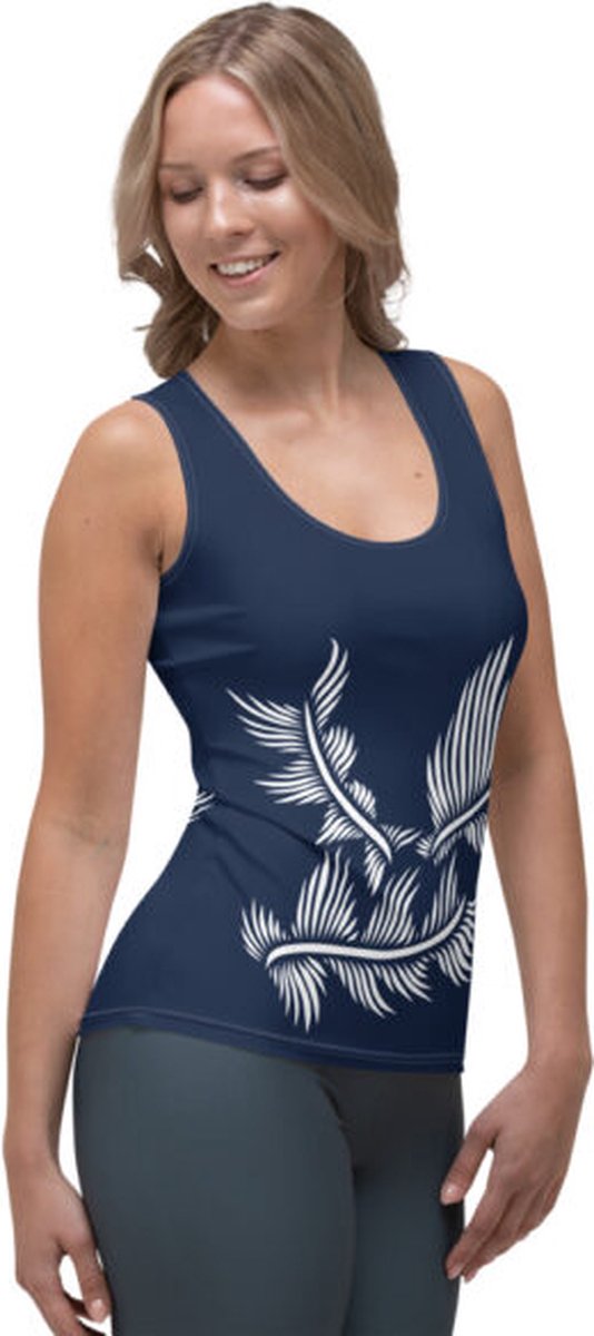 TankTop - design Lines 4 Peace -Dry Fit - High Performance -unieke print - 4way stretch - UPF 50+ - Hardloop - Yoga - Fitness - Dans - Pilates - Training - Sport Top - dames - marineblauw wit - maat XS