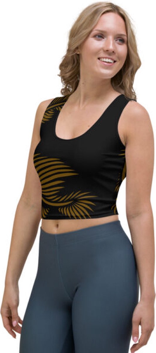 CropTop - design - Lines 4 Peace  - Dry Fit - High Performance - 4way stretch - unieke print - UPF 50+ - Hardloop - Yoga - Fitness - Dans - Pilates - Training - Sport Top - zwart hazelnoot bruin - dames - maat XS