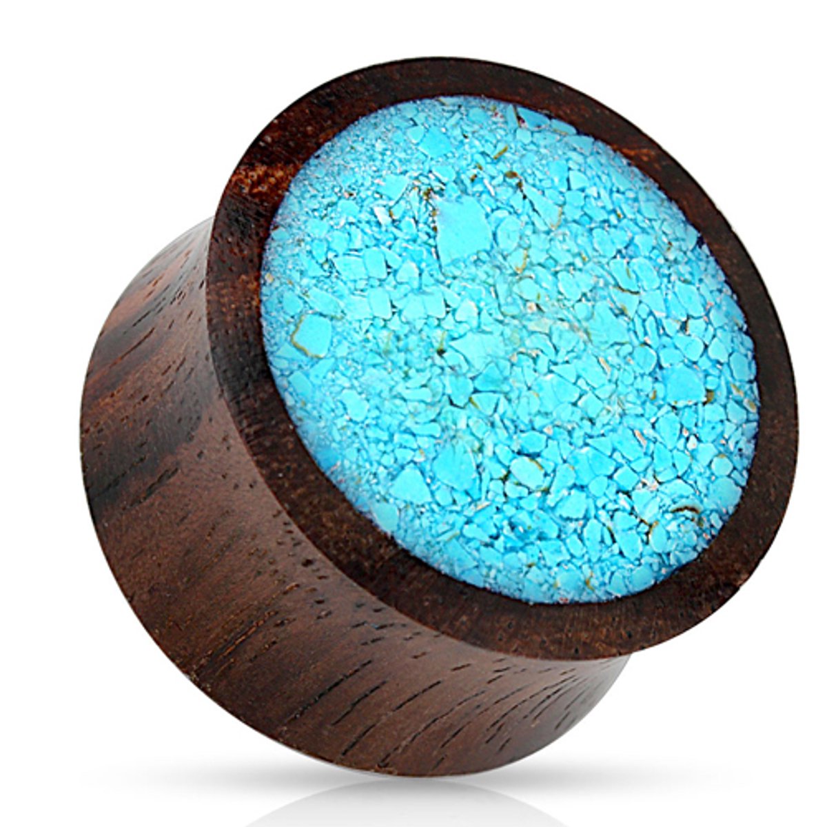 14 mm double-flared plug Crushed aqau met organic wood ©LMPiercings