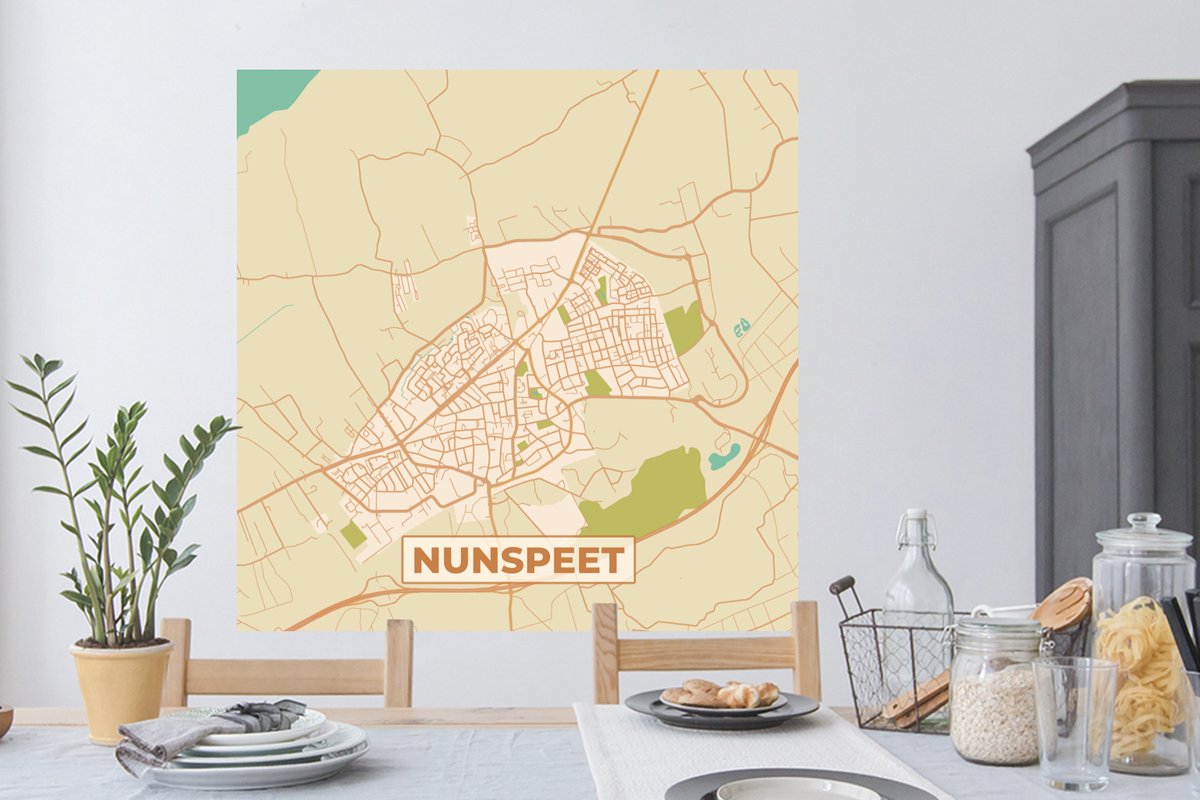 Muurstickers - Nunspeet - Kaart - Plattegrond - Stadskaart - 120x120 cm