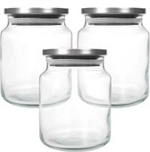 Joy Kitchen set van 3 glazen voorraadpotten met metalen deksel 290 cc | voorraadpotten glas met deksel | Metalen deksel | voorraadpotten glas | voorraadpot koffie | snoeppot glas met deksel | kruidenrek | kruidenrek potjes | Zilver