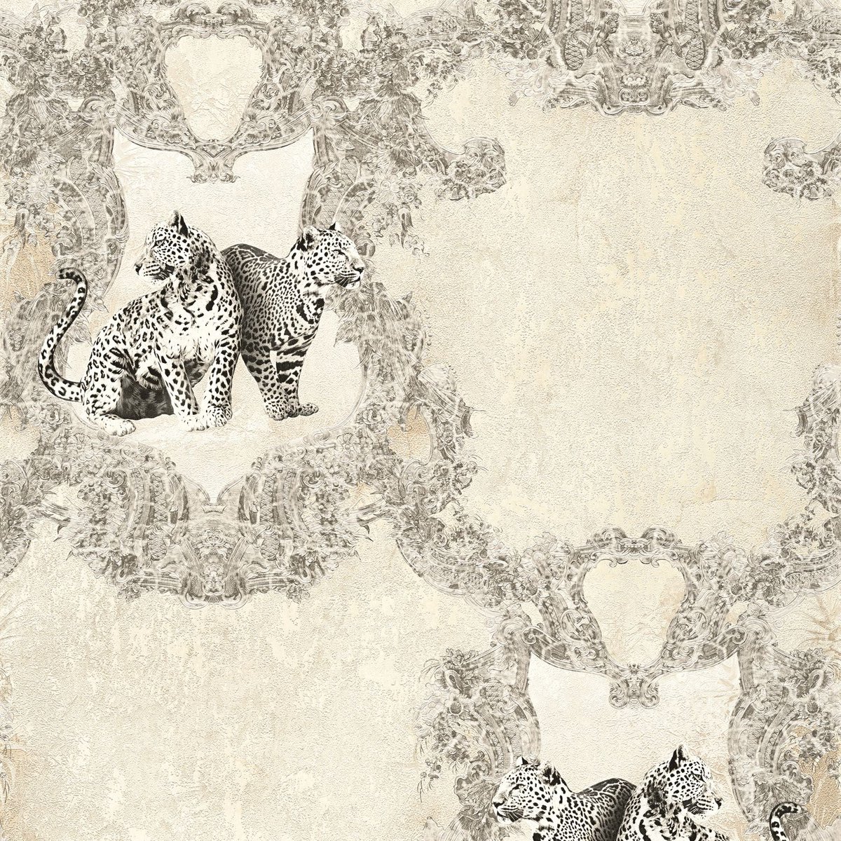 Dieren patroon behang Profhome 335431-GU vliesbehang licht gestructureerd met luipaard-print mat grijs crèmewit zwart 5,33 m2
